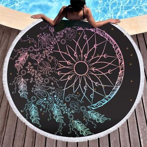 Beach Towel Dreamcatcher Feather Summer 150cm Round Bath Sport Towel Blanket Yoga Mat Wall Tapestry