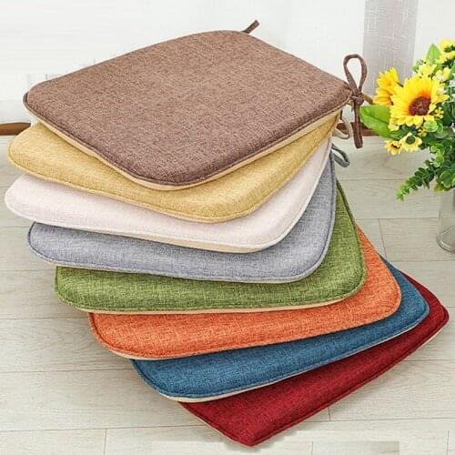 Washable Cotton Linen Cushion Chair Seat Pads Thickened Solid Color Non-Slip Floor Mats Square Removable Office Chair Cushion