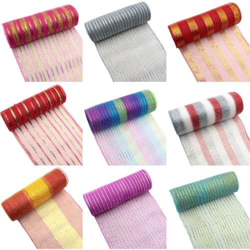 25cm Poly Mesh Ribbon Home Decor with Metallic Foil Each Roll for Wreaths Swags Bows Wrapping Sewing Dressing,1Yc19447