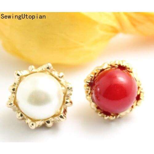 10PCS Fashion Women Wear Pearl Buttons for Clothing Ball Button Round Bead Pink Sew on Clothes Sewing Accessories Garment 13MM