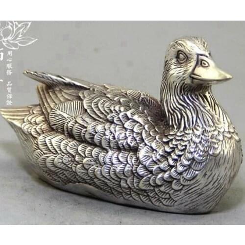 Rare hand-carved white copper Swan statue fine white copper duck Qianlong annual system, free shipping