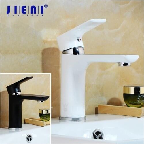 JIENI Black White Painting Solid Brass Bathroom Mixer Basin Faucet Deck Mounted Bathrom Wash Basin Mixer Tap Faucet