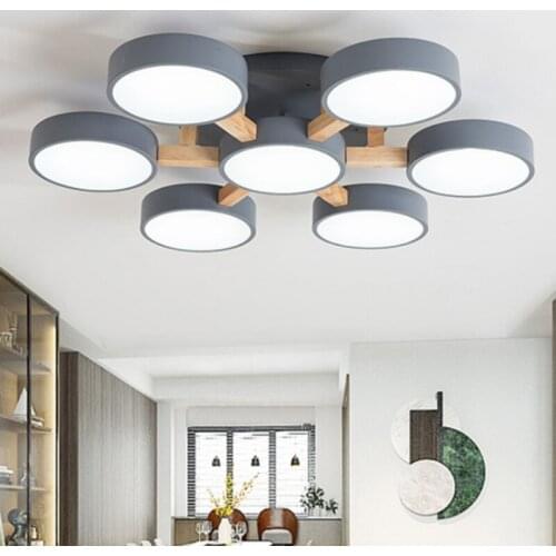Modern Nordic 220/110V LED ceiling light White Grey Green round Metal Shade Wooden Lamp for bedroom living room villa hotel bar