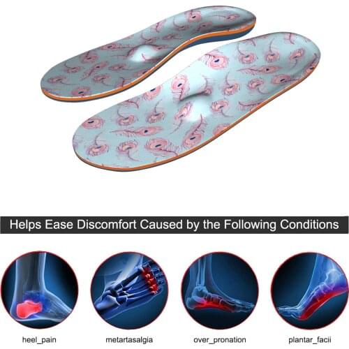 Pink Feather Plantar Fasciitis Feet Insoles Arch Supports Orthotic Inserts Metatarsalgia Relieve Flat Feet, High Arch, Foot Pain