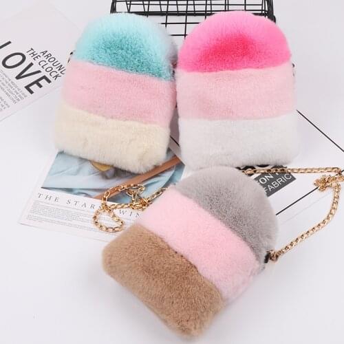 Faux Fur Crossbody Bags for Women Winter Purses and Handbags Girls Small Wallet Shoulder Bag