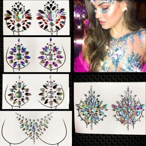 Rave Body Jewels Paste Rhinestone Jewelry Sticker Festival Crystal Tattoo Nipple Chest Gem Stones For Woman Stage Performance