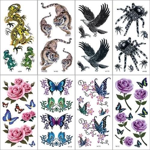 Temporary Fake Tattoo Sticker For Women Men Watercolor Flower Girls Tatoo Classic Ink Black Painting Waterproof Adults Tattoos