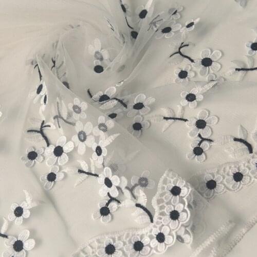High quality bilateral positioning gauze fabric Rice white black embroidery tissu wedding dress headdress curtain DIY material