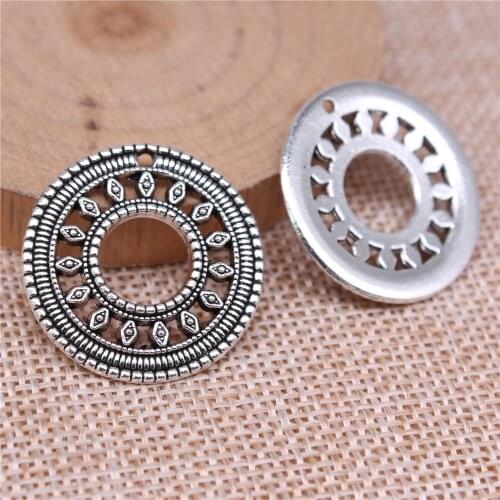 WYSIWYG 5pcs 26x26mm Antique Bronze Color Circle Charms Pendant For Jewelry Making DIY Jewelry Findings