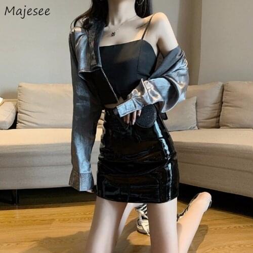Skirts Women PU Mini Sexy Girls Casual All-match Students Cool Female Punk A-line Ulzzang Chic Gothic Fashion Streetwear Newest