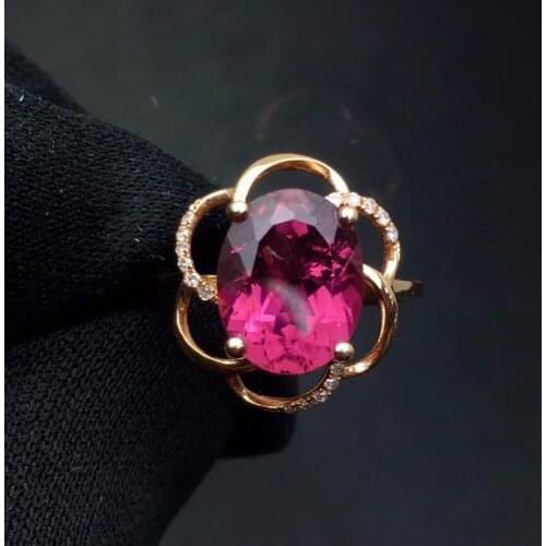 Red Tourmaline Ring 3.3ct Pure 18 K Gold Jewelry Natural Rubi Tourmaline Gemstones Diamonds Female Rings for Women Fine Ring