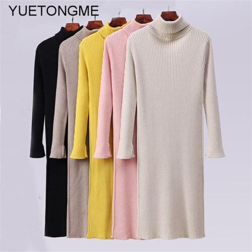Knee-Length Dress Knitted Elastic long Sleeve Bodycon elegant Women 2020 Autumn Winter Sexy Slim Dresses SW077