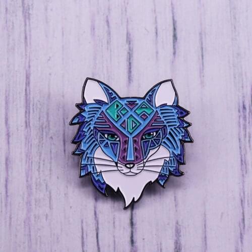 Wolf Head Lapel Pin Arcane Wolf Brooch Blue White Badge