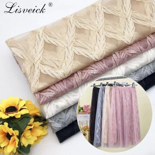 1meter 135vm Mesh striped embroidered tulle soft mesh fabric girls clothes women dress kids' wear material sewing supplies