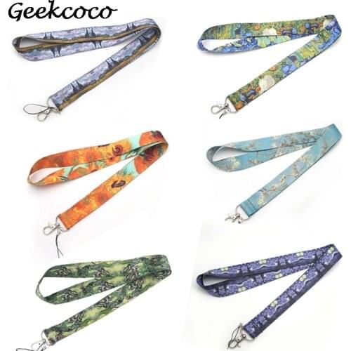 10pcs/lot J1807 Vangogh Style Cell Phone Lanyard Strap Keychain Phone Keys Camera USB IDs Badge Holder Wedding