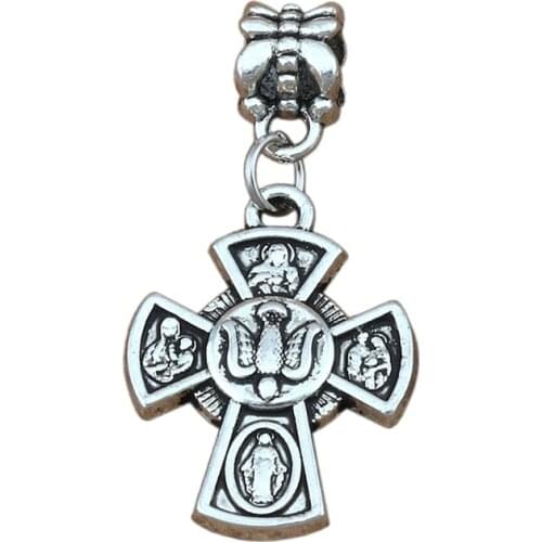 100pcs/lot Zinc Alloy Metal Jesus Christ Crucifix Cross Religion Charm Big Hole Beads Fit European Bracelet Jewelry