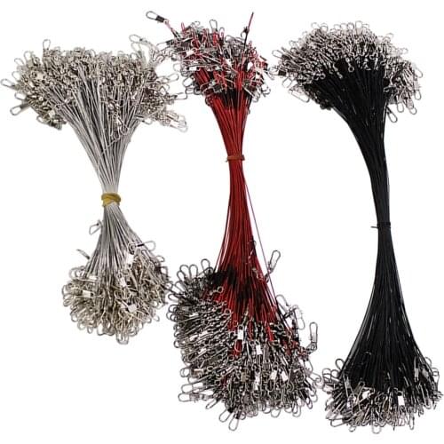 100pcs Heavy Duty Fishing Steel Wire Leaders with Swivels and Snaps High Strength Fishing Line Leaders