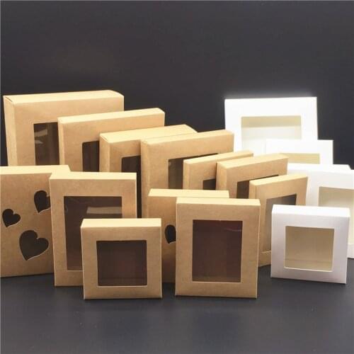 20pcs White/Kraft Gift PVC-Window Packaging Box Candy Chocolate Dessert Food For Wedding Birthday Valentines Day
