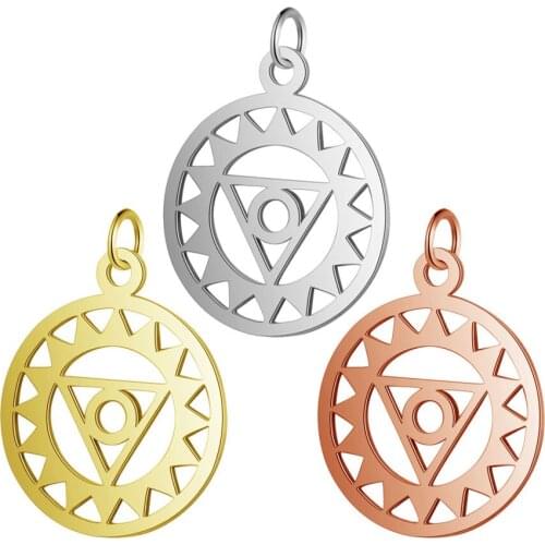 5pcs Titanium Stainless Steel Yoga Throat Chakra Meditation Charms Double Sided Polished Bracelet Pendant DIY Jewelry Findings