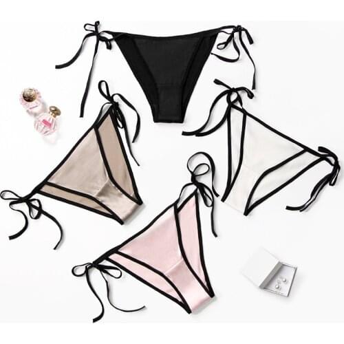 Birdsky, 3pcs 88% mulberry silk 12% spandex Women briefs panties sexy tie underwear, low waist, 4 colors. S-42