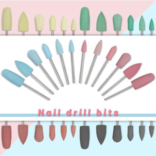 6 Types Silicone Electric Drill Bits Rubber Manicure Drills Bit Rotary Milling Cutter Burr Cuticle Polishing Tools Accessories