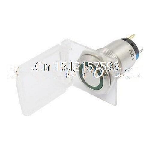 AC 250V 3A Momentary Green Lamp Plane Stainless Push Button Switch