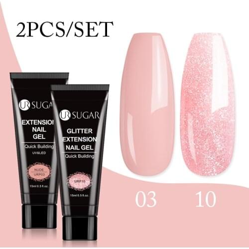 UR SUGAR 2Pcs/Set Acrylic Extension Gel Quick Building Gel Nail Polish Pink Hard Jelly Glaze Colors Soak off Gel for Nail Art