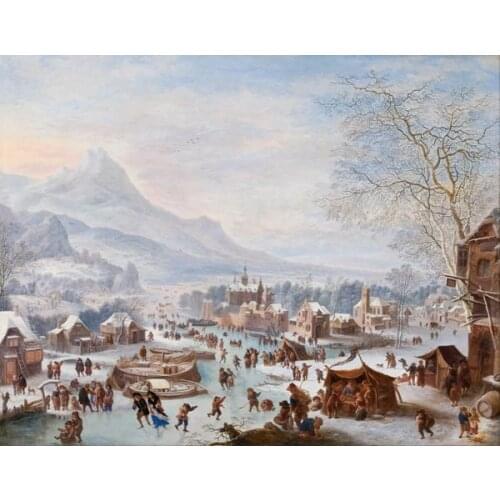 Free shipping classical winter skating snowscape canvas prints oil painting printed on canvas home wall art decoration picture