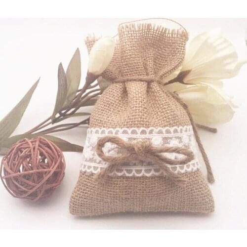 Free shipping Natural Jute Bags royan Lace gift bag Jute bow-knot Bag Gift Sweets Bags with 4''x 6