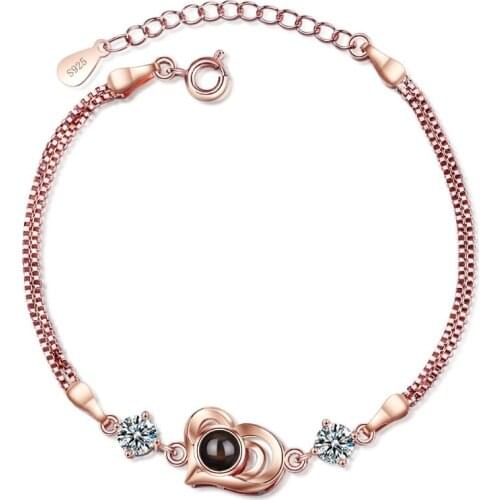 100 Language Projection Zircon Heart Bracelets & Bangles For Women Trend Creative 925 Sterling Silver Party Gifts Jewelry SAB48