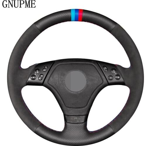 DIY Hand-stitched Black Genuine Leather Black Suede Car Steering Wheel Cover for BMW E46 1998-2000 E36 1996-2000
