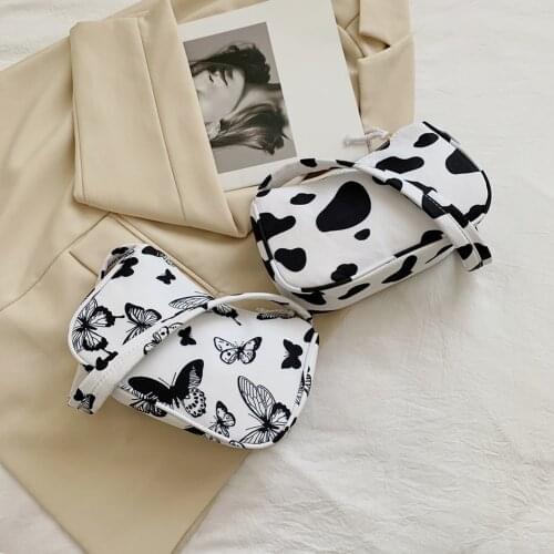 Animal Pattern Butterfly Print Canvas Shoulder Underarm Bag Vintage Ladies Small Purse Handbags Casual Fashion Women Square Bags