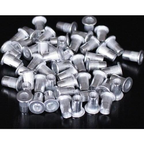 JUSTINLUA 100pcs Aluminum Flat Head Metric Thread Blind Blinding Rivet Nut Insert Rivnut Nutsert For M6 and M8 Bolt Screw