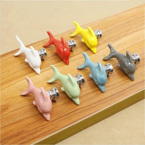Ceramic Dolphin Drawer Knobs 3D Cartoon Cabinet Cupboard Handles Fashion Kids Cabinet Knobs Room Furniture Handle Hardware