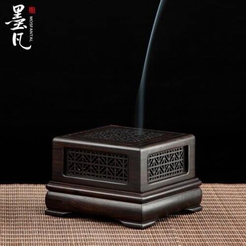 Purple Tan Plaid ebony mahogany hollow carved incense box incense coil furnace Aloes and sandalwood incense
