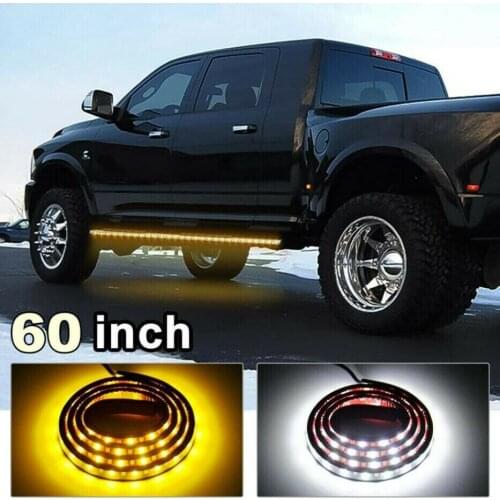Pair 60" Strip Bar Strip LED Waterproof Signal Welcome Light Bar Running Board Sequential Flash Turn Signal Amber White 12V