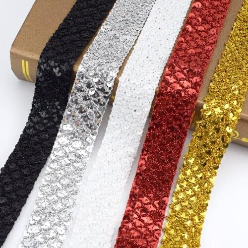 5/10Meter 3.4cm Sequins Lace Trim Ribbons Polyester Trims Fabric Stage Costume Dance Dress Paillette Band DIY Sewing Accessories