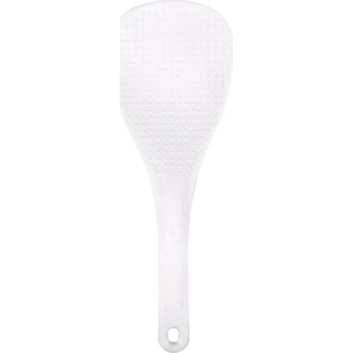 Kitchen Dotted White Plastic Flat Rice Scoop Paddle Meal Spoon