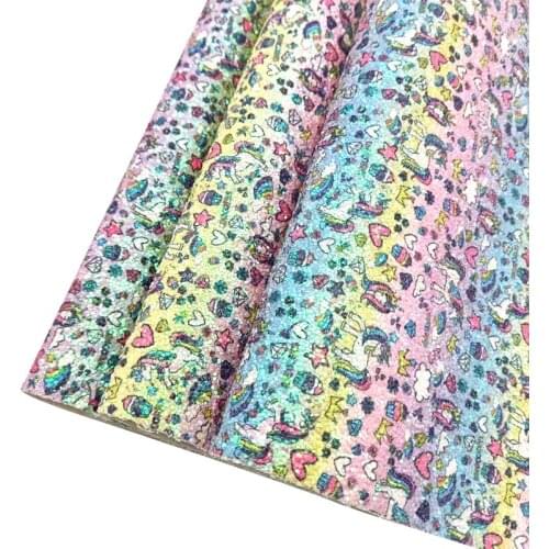 Horse/Unicorn Printed Sparkled Chunky Glitter Faux Artificial Leather Fabric Sheet for Christmas Decoration/DIY Accessories