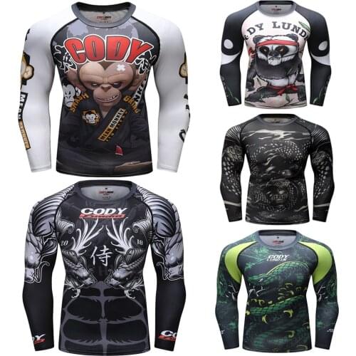 MMA T-shirt Rashguard For Men MMA Boxing BJJ Rash Guard Jiu jJitsu T-shirts Tiger Muay Thai Gym Clothes Long Sleeve Sport Shirts