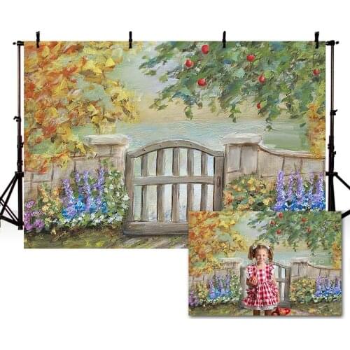 Mehofond Autumn Backdrop Painting Floral Yellow Leaves Fence Newborn Baby Portrait Photography Background Photo Studio Photocall