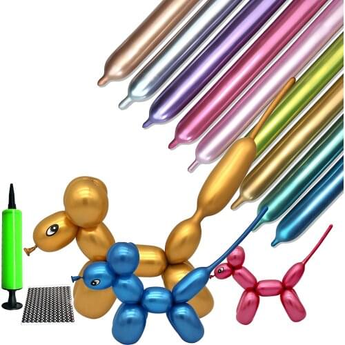 Metallic 260 Long Balloons with Pump, Chrome Latex Twisting Balloons for Animals,Magic Balloons for Birthday、Wedding 、Party Deco