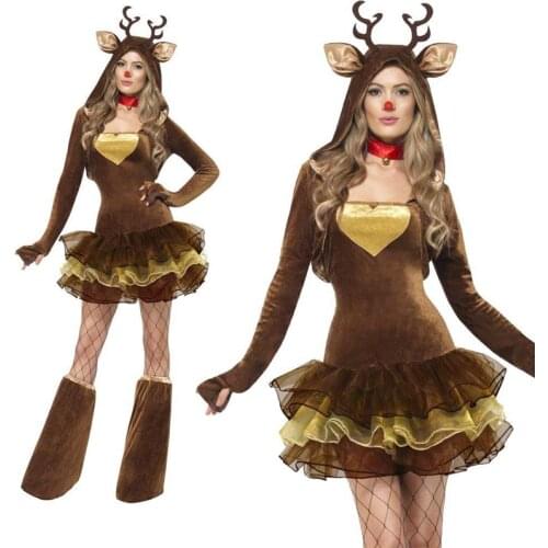 Fashion Winter Clothing Sexy Santa Claus Deer Costume Dress With Headwear Carnival Costumes For Women Disfraz Mujer Fantasias