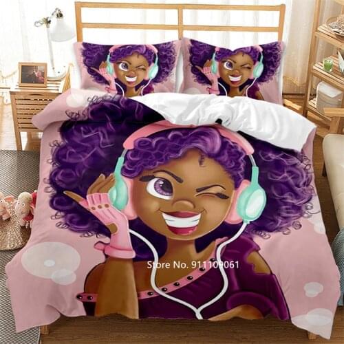 Fashion Music Girl Quilt Cover Pillowcase African Girl Bedding Queen King Size Large Bed Spread for Adult Childrens Comfort