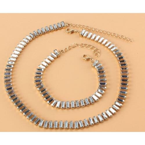 Fashion Luxury Rhinestone Necklace Bracelet Set Vintage Alloy Necklace Bracelet Woman Exquisite Necklace Jewelry Best Gift Girl