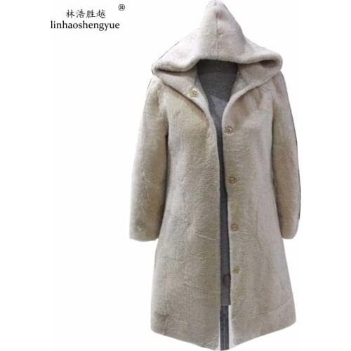 Linhaoshengyue 2017 New Fashion Sheep Cashmere Jacket with Cap Free Shipping
