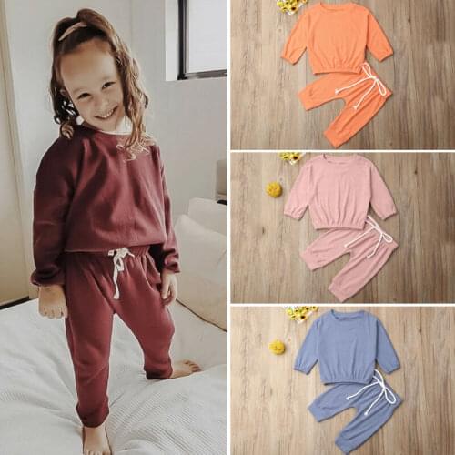 0-24 Months Baby Girls Clothes Solid Color Long Sleeve Knitted T-Shirt Long Pants Spring Autumn Baby Girls Tracksuit Outfit