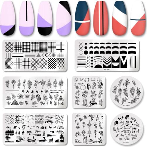 PICT YOU French Nail Stamping Plates Plants Striped Line Leaves Lavender Flower French Nail Art Plate Stencil Stainless Steel