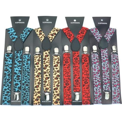Unisex Clip-on Braces Elastic 25mm Shirt Suspenders for men Leopard Black Y-back mens suspender For Trousers Pants Holder Gallus