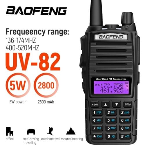 Baofeng UV-82 Walkie Talkie VHF UHF 136-174 400-520 MHz Two-way Radio Long Range Powerful CB Ham